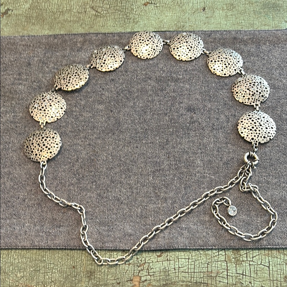 Silver Tone Rhinestone Disc Chain Belt Adjustable Boho Festival Western - Picture 2 of 6